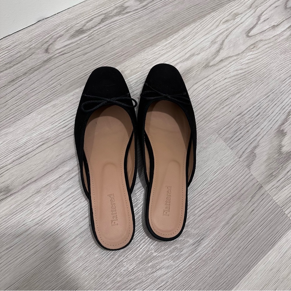 Flattered Black Suede Flats with Bow Detail